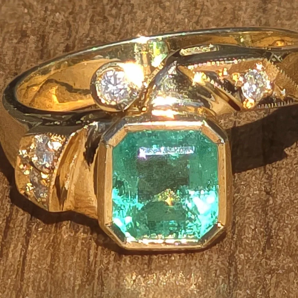 Gold Ring Untreated Colombian Emerald Ring Hallmark 18k Tested 17k 6.6x6.4mm